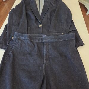 J. Crew Factory Dark Indigo Two-Piece Linen Blend Jacket and Pants Set